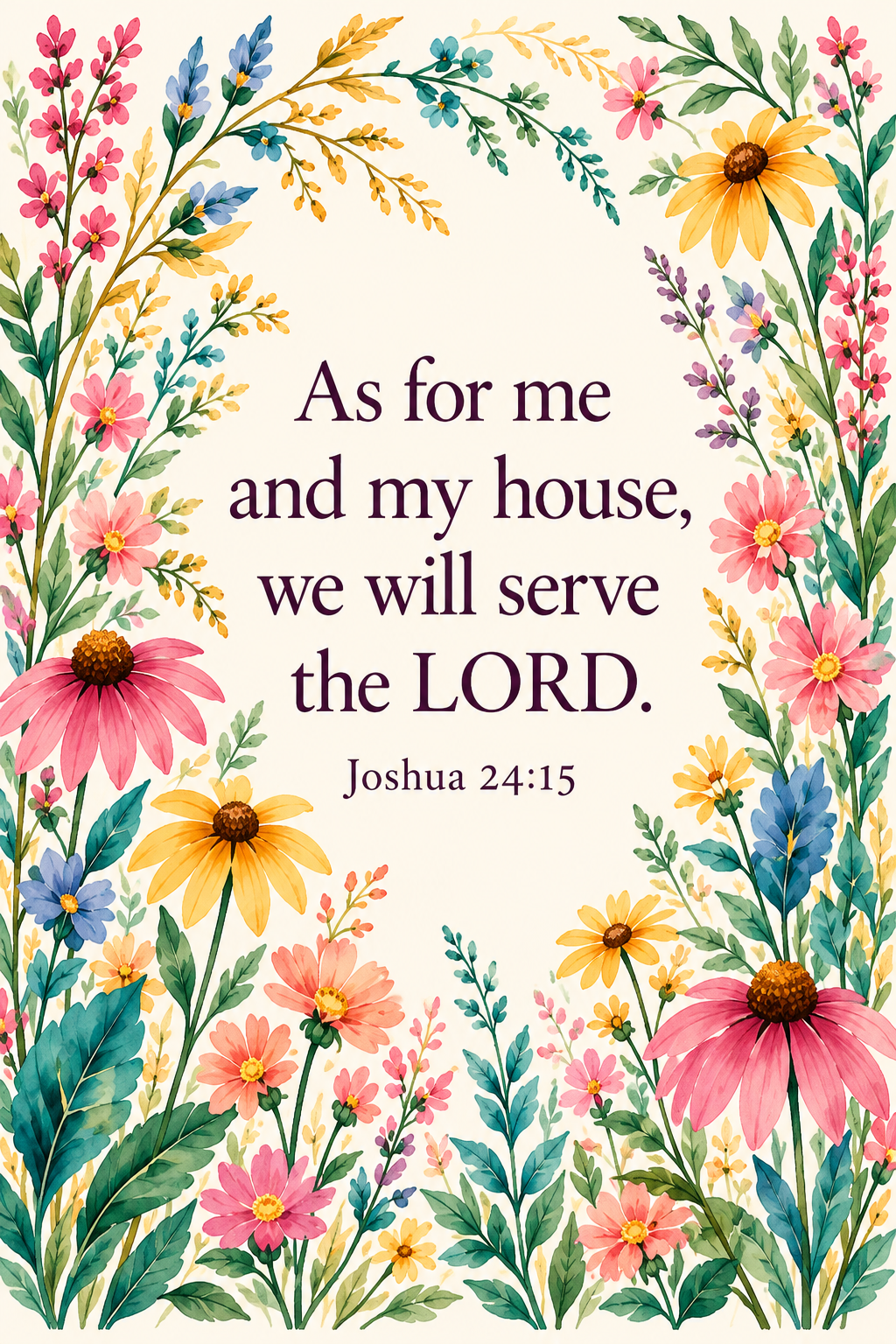 Colourful floral Joshua 24:15 artwork from Magnetica’s Faith for the Everyday collection