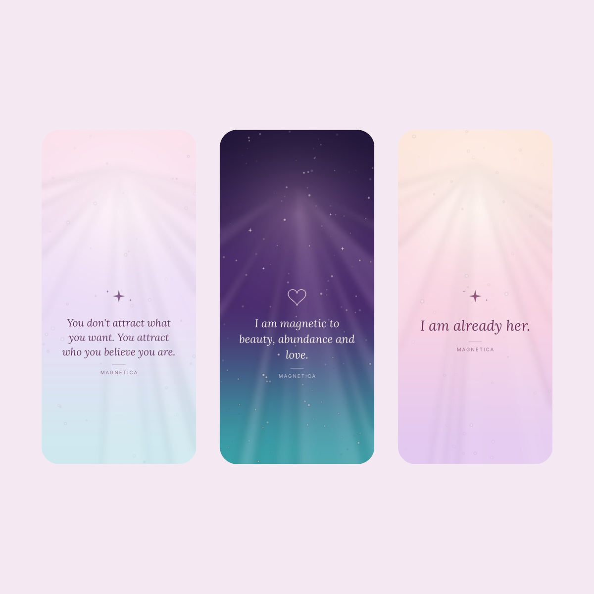 Magnetica manifestation affirmation wallpapers in pink, violet and turquoise
