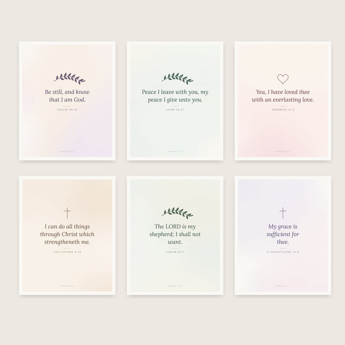 Set of 6 printable KJV scripture wall art prints in soft watercolour colours