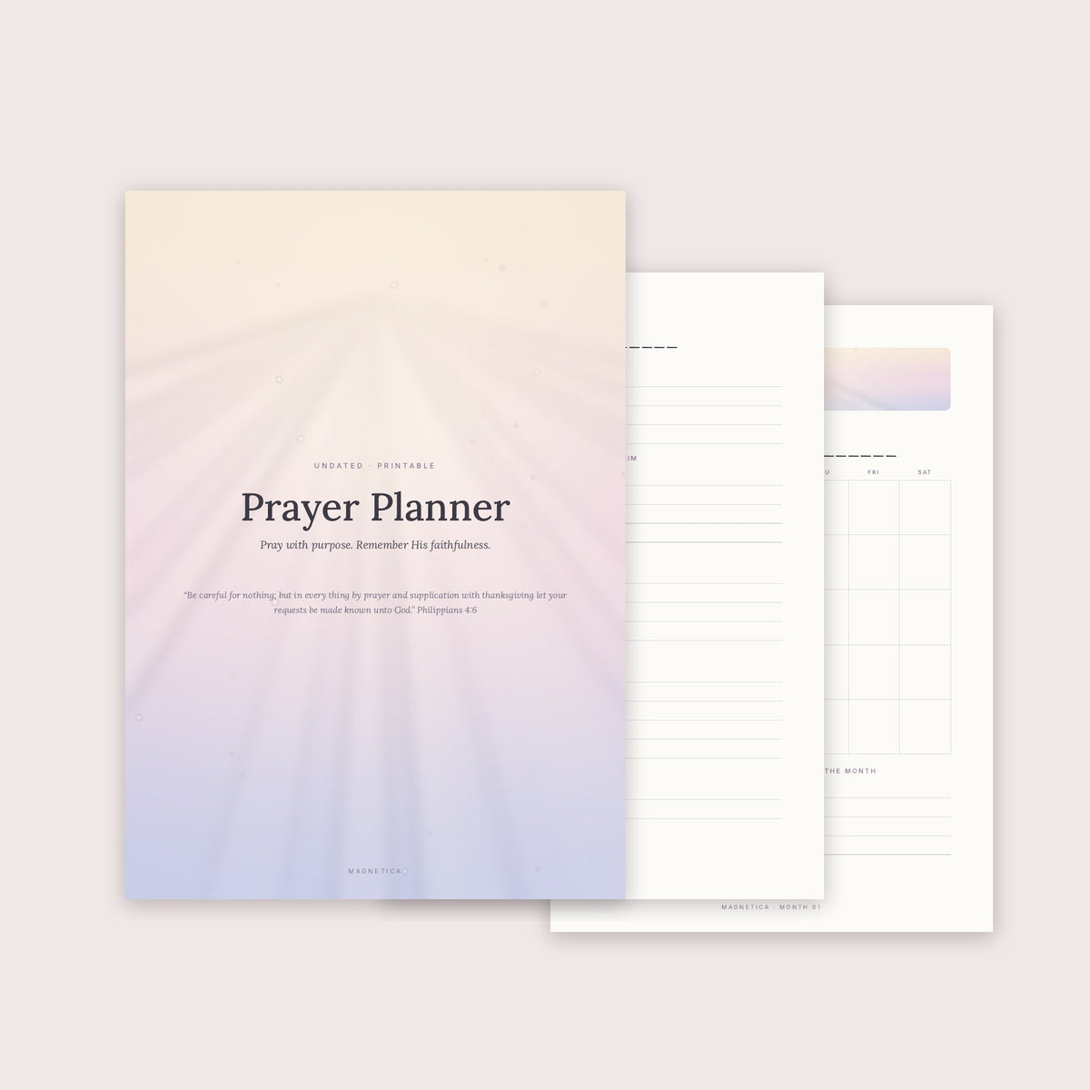 Undated Christian prayer planner, printable PDF pages