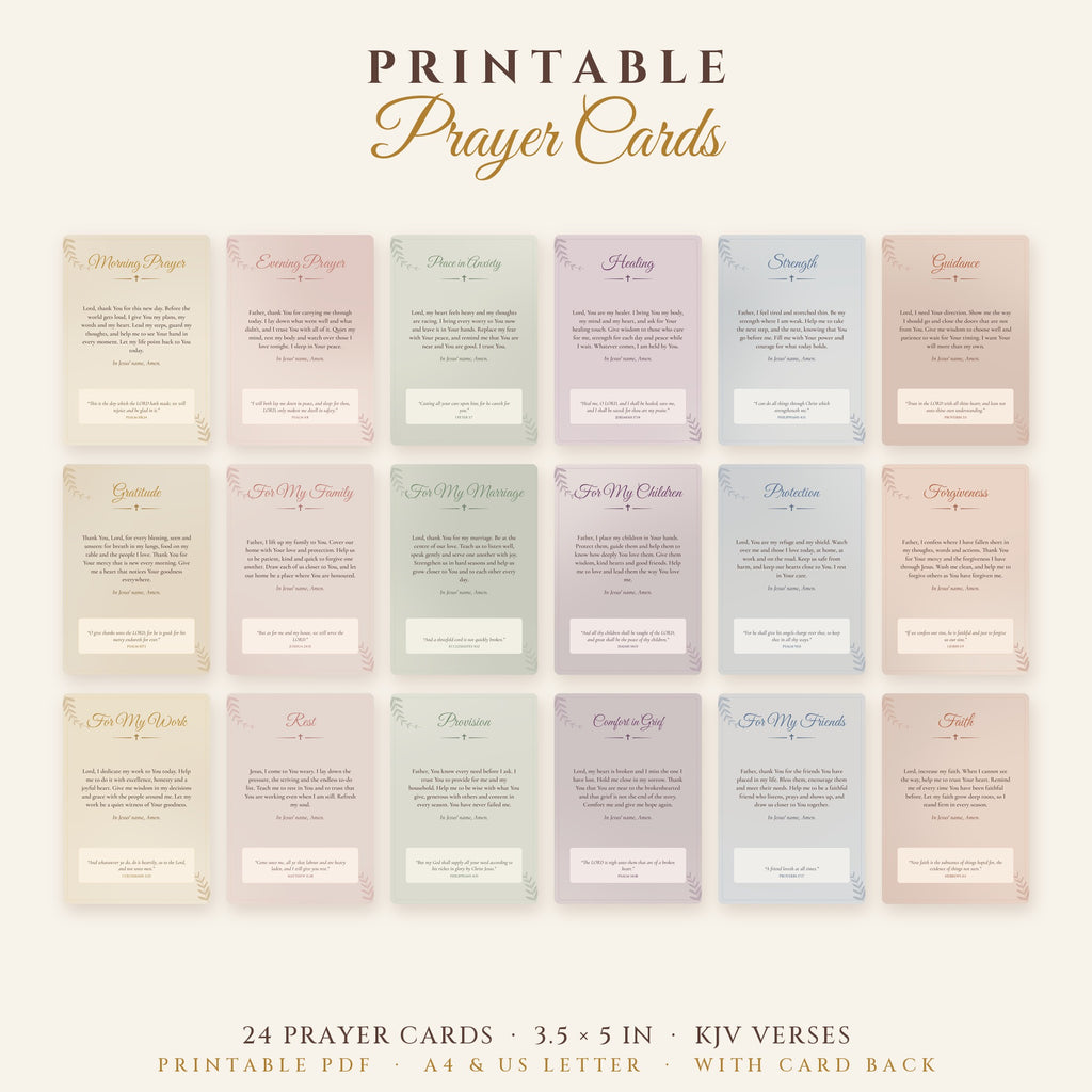 Printable Prayer Cards – 24 Christian Prayers with KJV Scripture