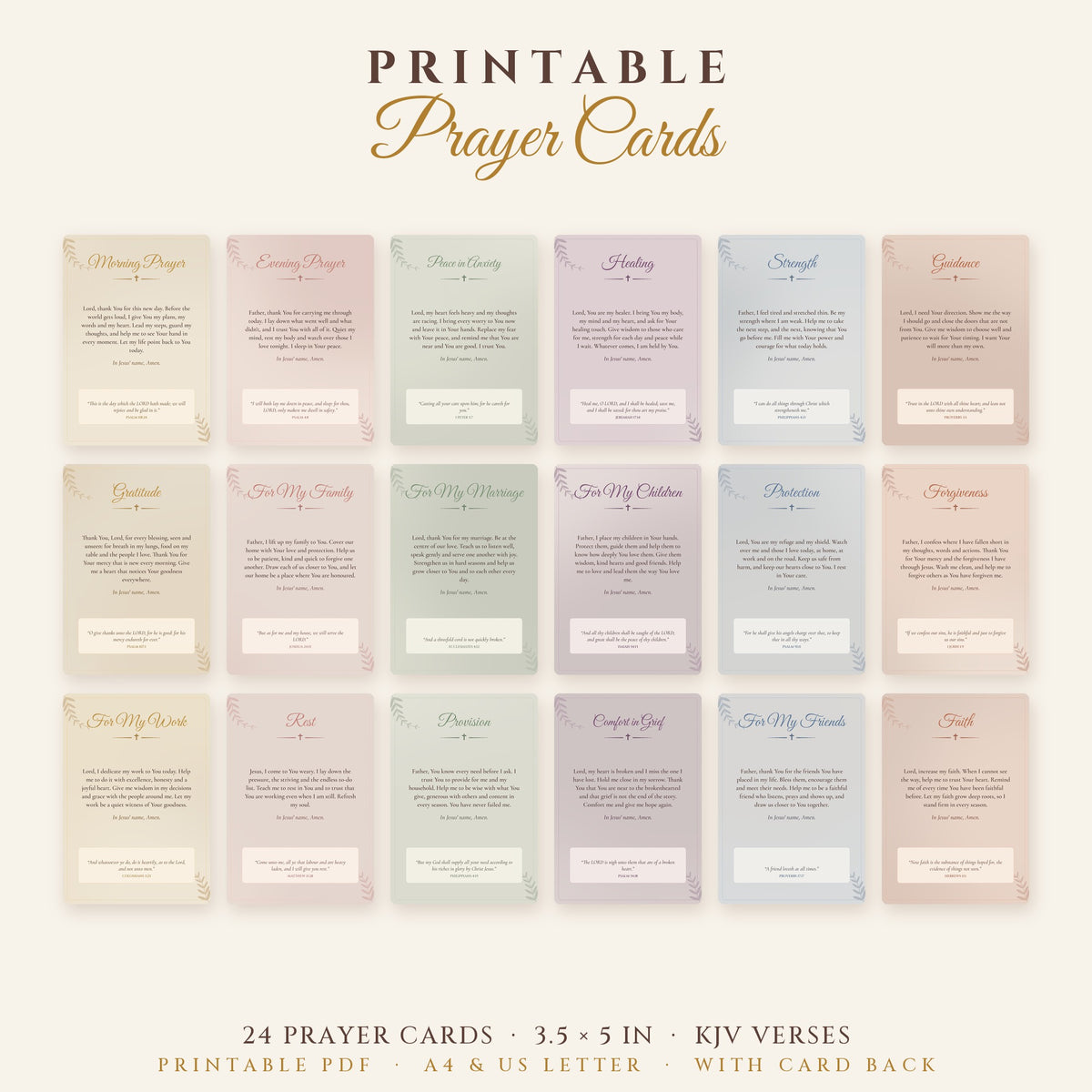 Printable Prayer Cards – 24 Christian Prayers with KJV Scripture