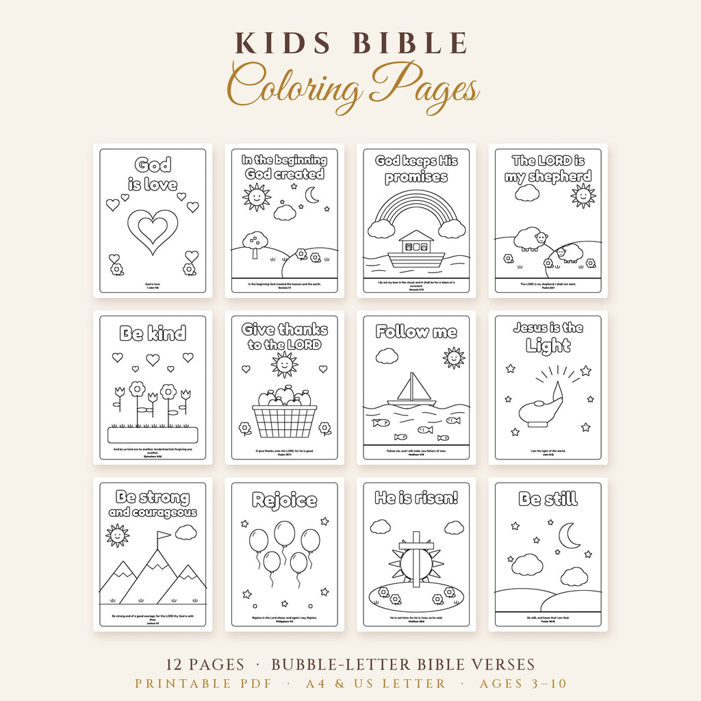 Kids Bible Coloring Pages – 12 Printable Bible Verse Colouring Sheets