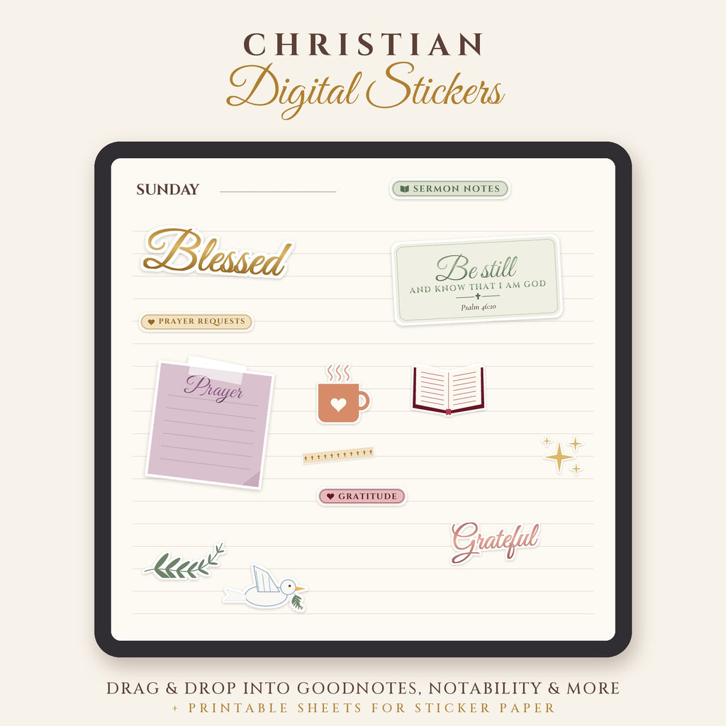 Christian Digital Stickers – 67 GoodNotes Faith Planner Stickers (PNG)