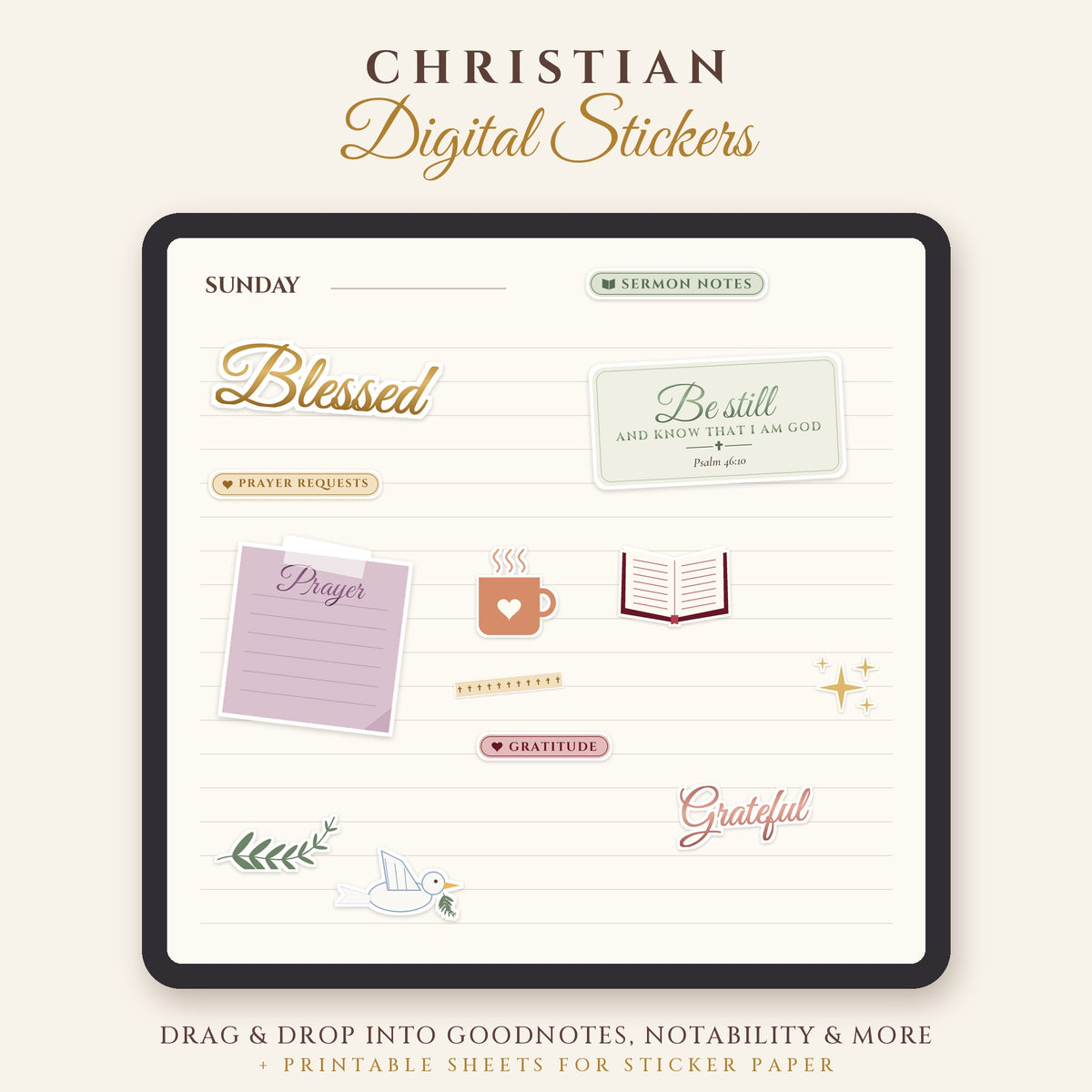 Christian Digital Stickers – 67 GoodNotes Faith Planner Stickers (PNG)