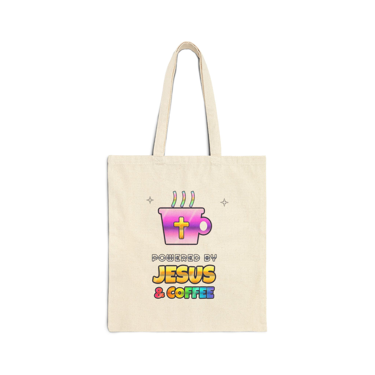 Powered by Jesus & Coffee — Christian Cotton Canvas Tote Bag