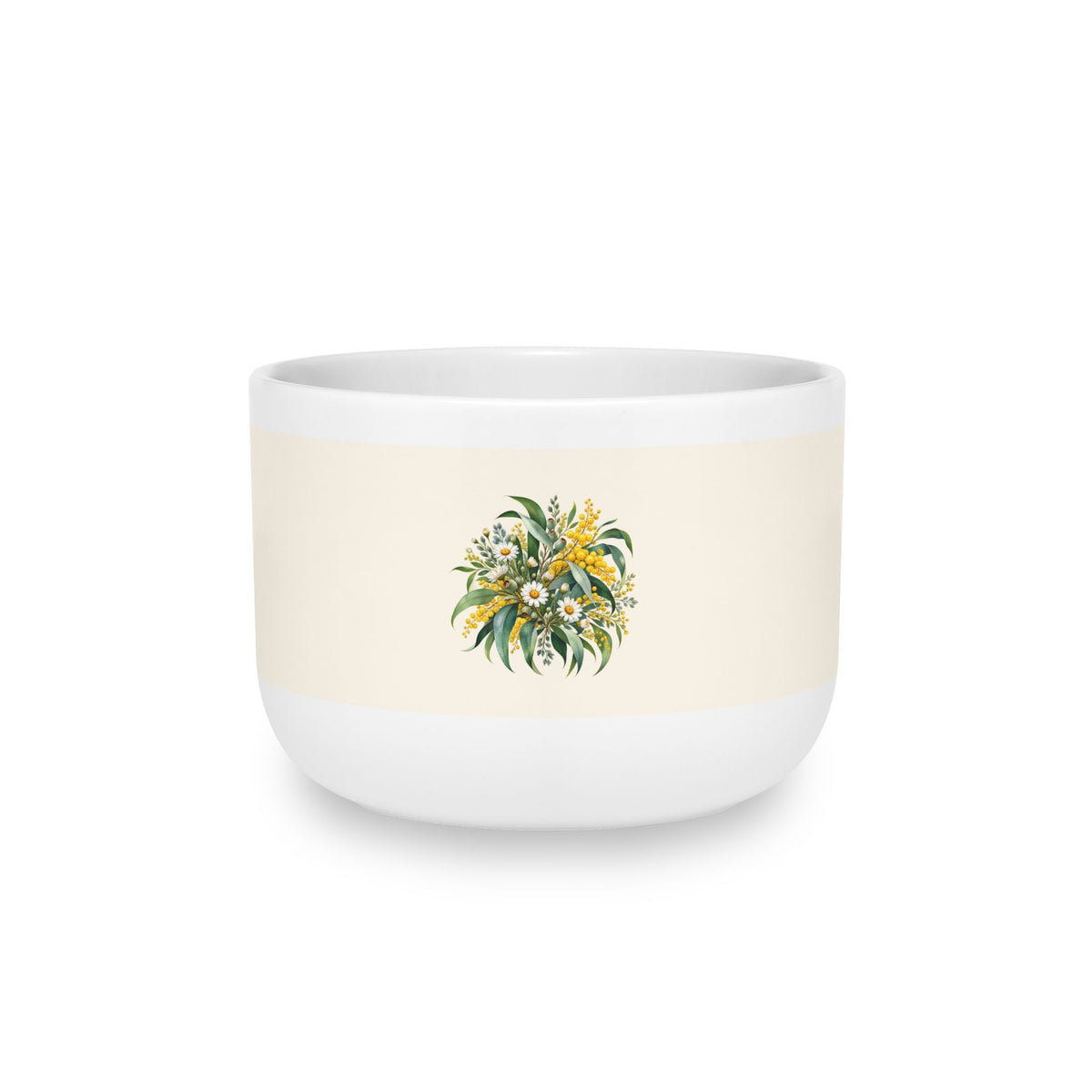 Eucalyptus & Wildflowers | White Ceramic Latte Mug, 25oz | Magnetica