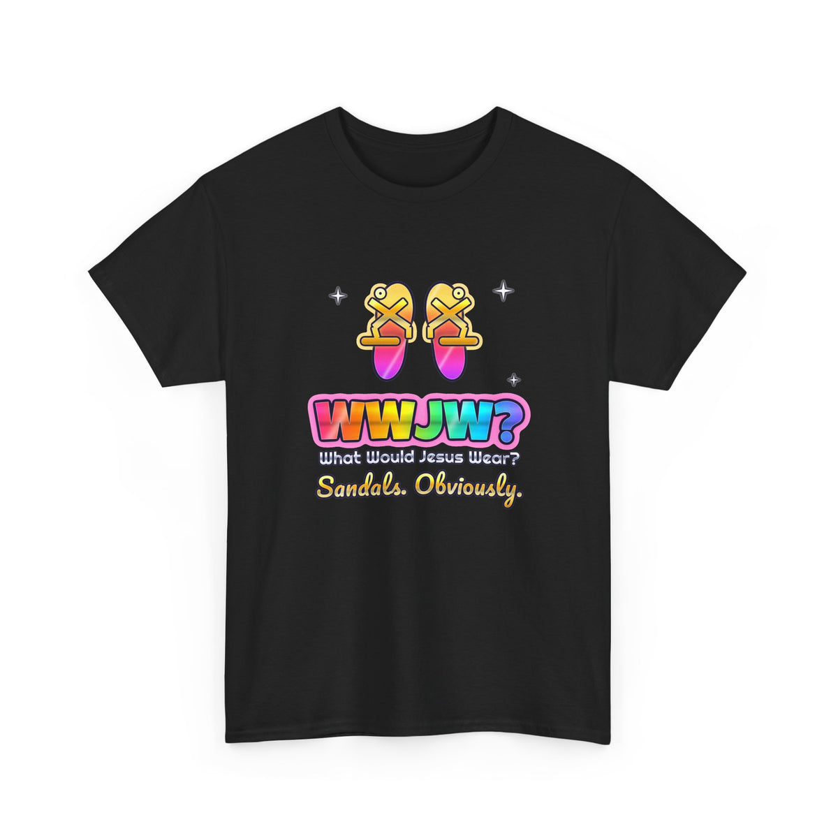 WWJW? Sandals, Obviously — Adult Christian T-Shirt | Black & White