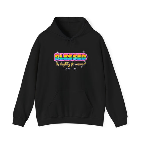 Blessed & Highly Favoured — Adult Christian Hoodie | Black & White
