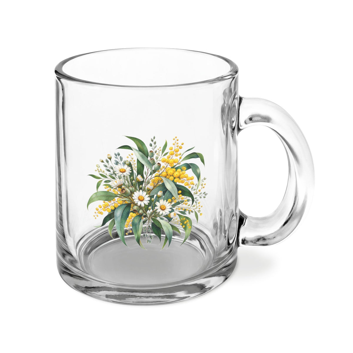 Eucalyptus & Wildflowers | Clear Glass Mug with Handle, 10oz | Magnetica