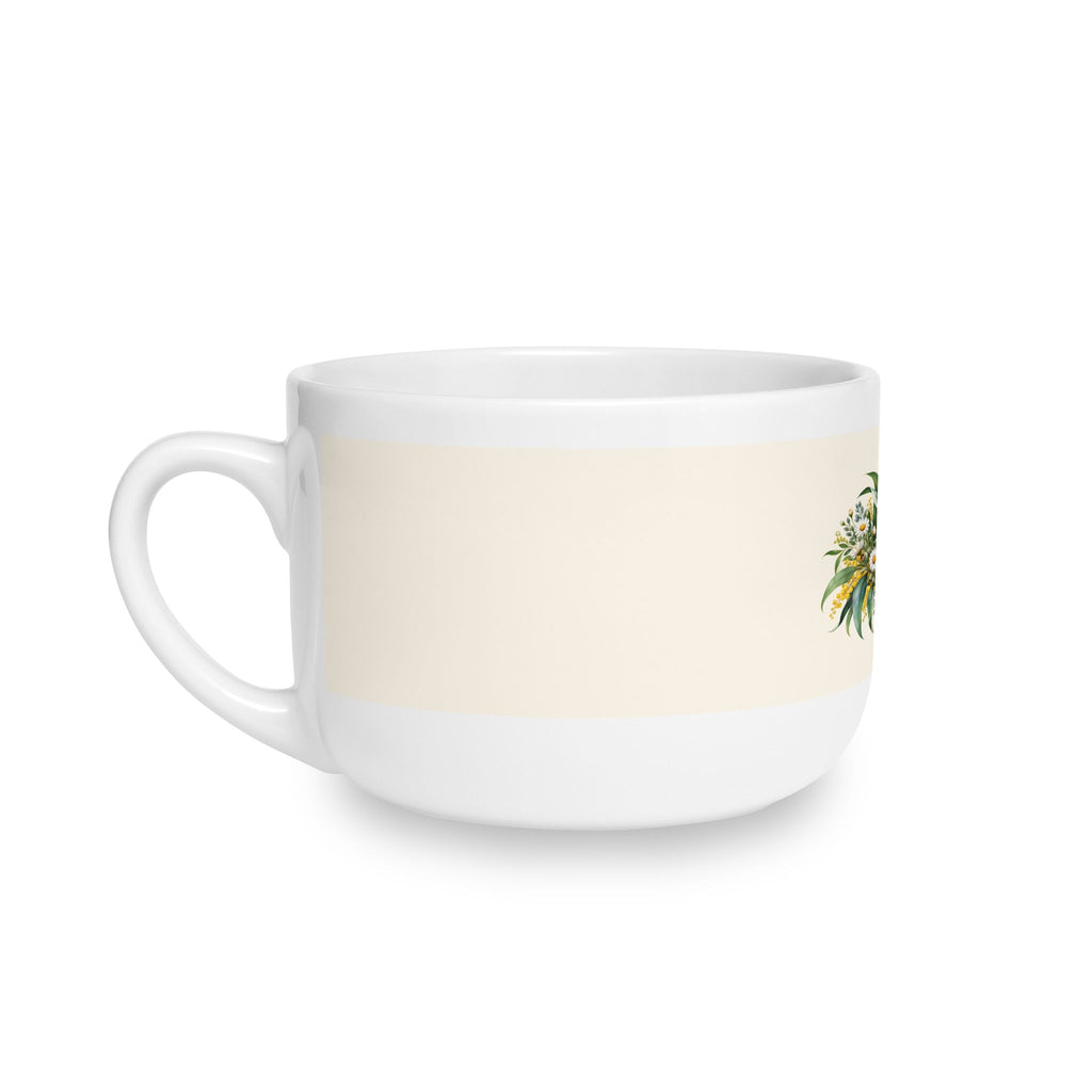 Eucalyptus & Wildflowers | White Ceramic Latte Mug, 25oz | Magnetica