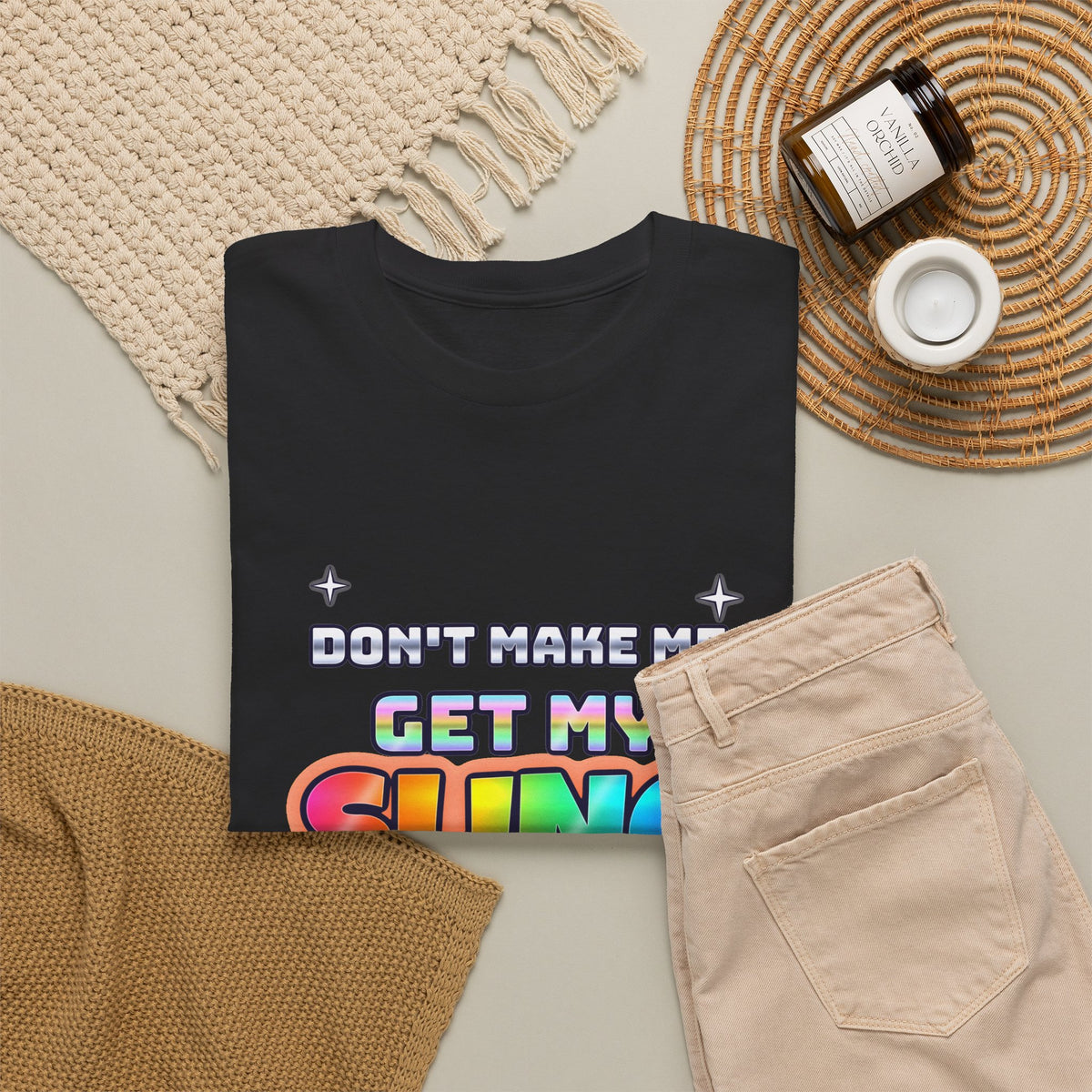 Don’t Make Me Get My Sling — Adult Christian T-Shirt | Black & White