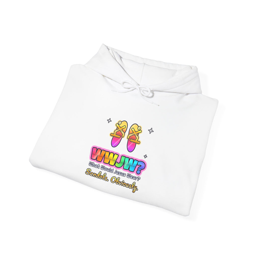 WWJW? Sandals, Obviously — Adult Christian Hoodie | Black & White