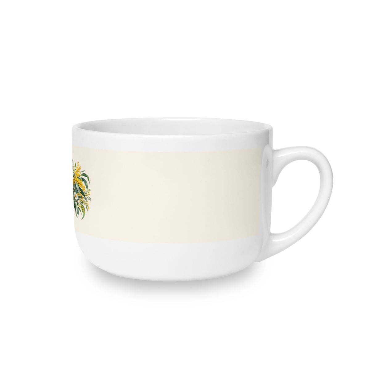 Eucalyptus & Wildflowers | White Ceramic Latte Mug, 25oz | Magnetica