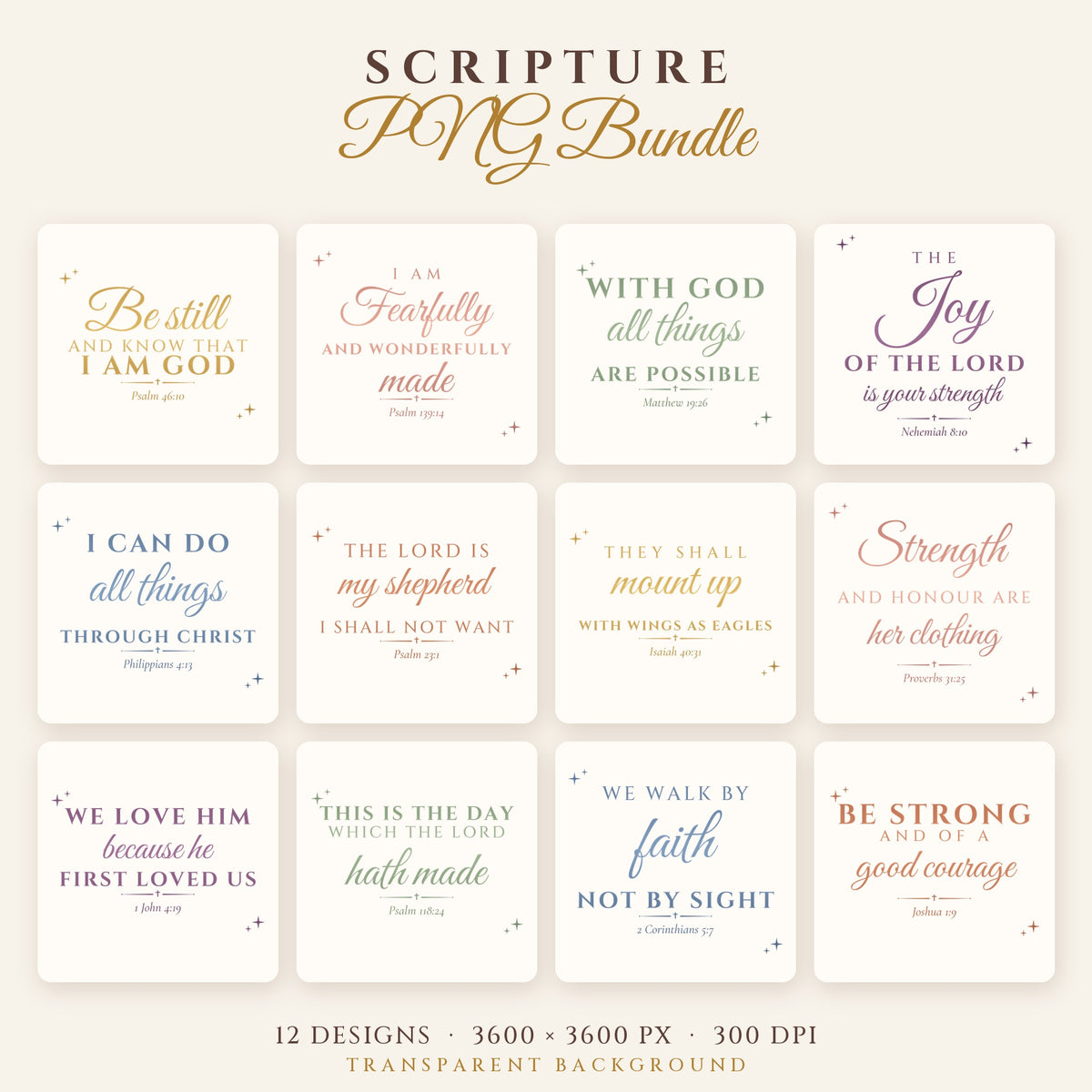 Scripture PNG Bundle – 12 KJV Bible Verse Designs