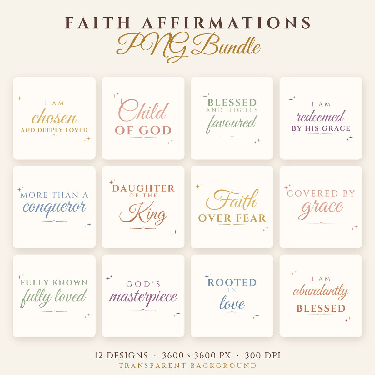 Faith Affirmations PNG Bundle – 12 Christian Designs
