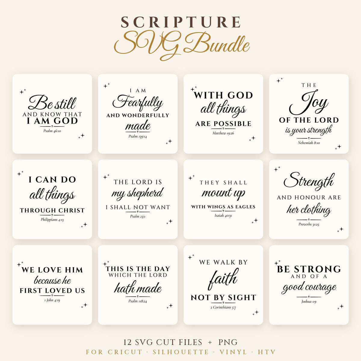 Scripture SVG Bundle – 12 Bible Verse Cut Files for Cricut