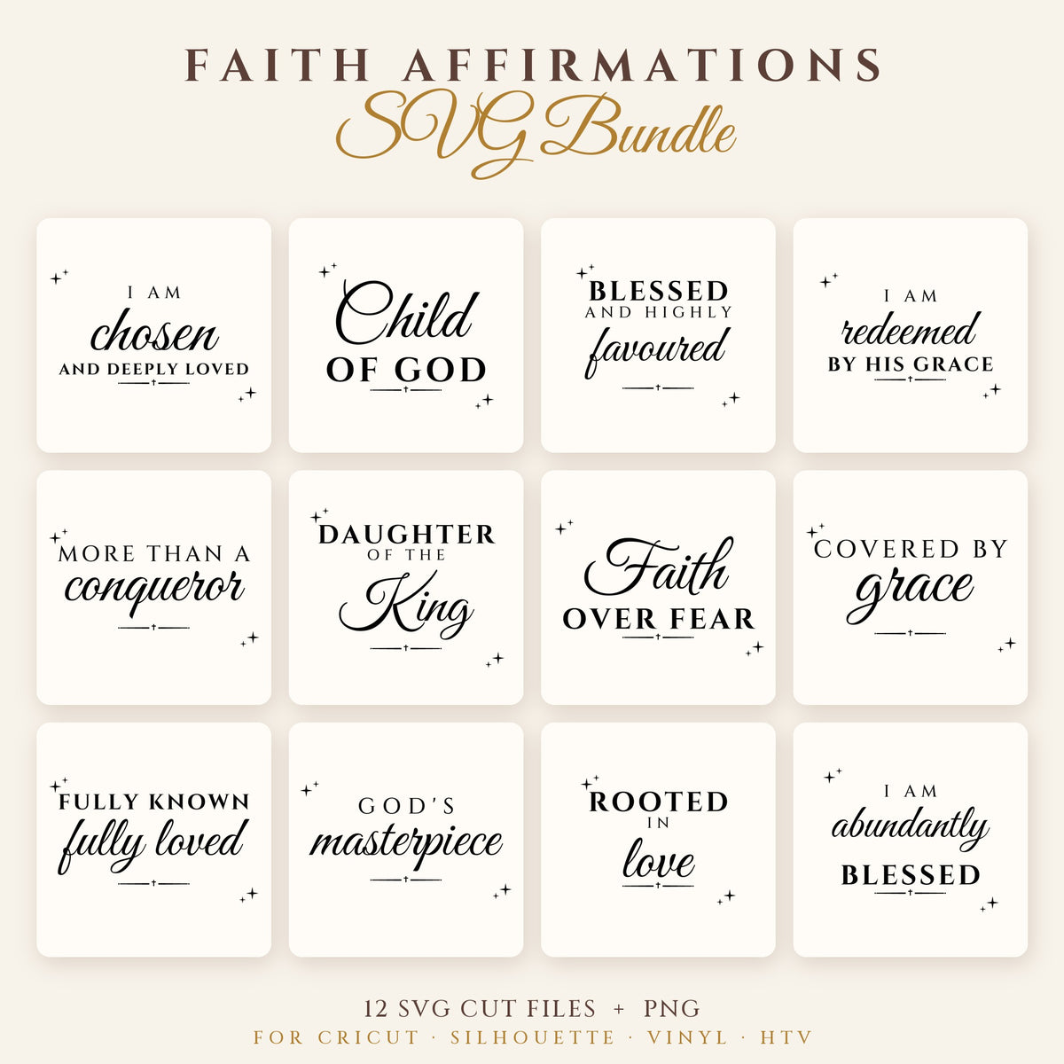Faith Affirmations SVG Bundle – 12 Christian Cut Files for Cricut