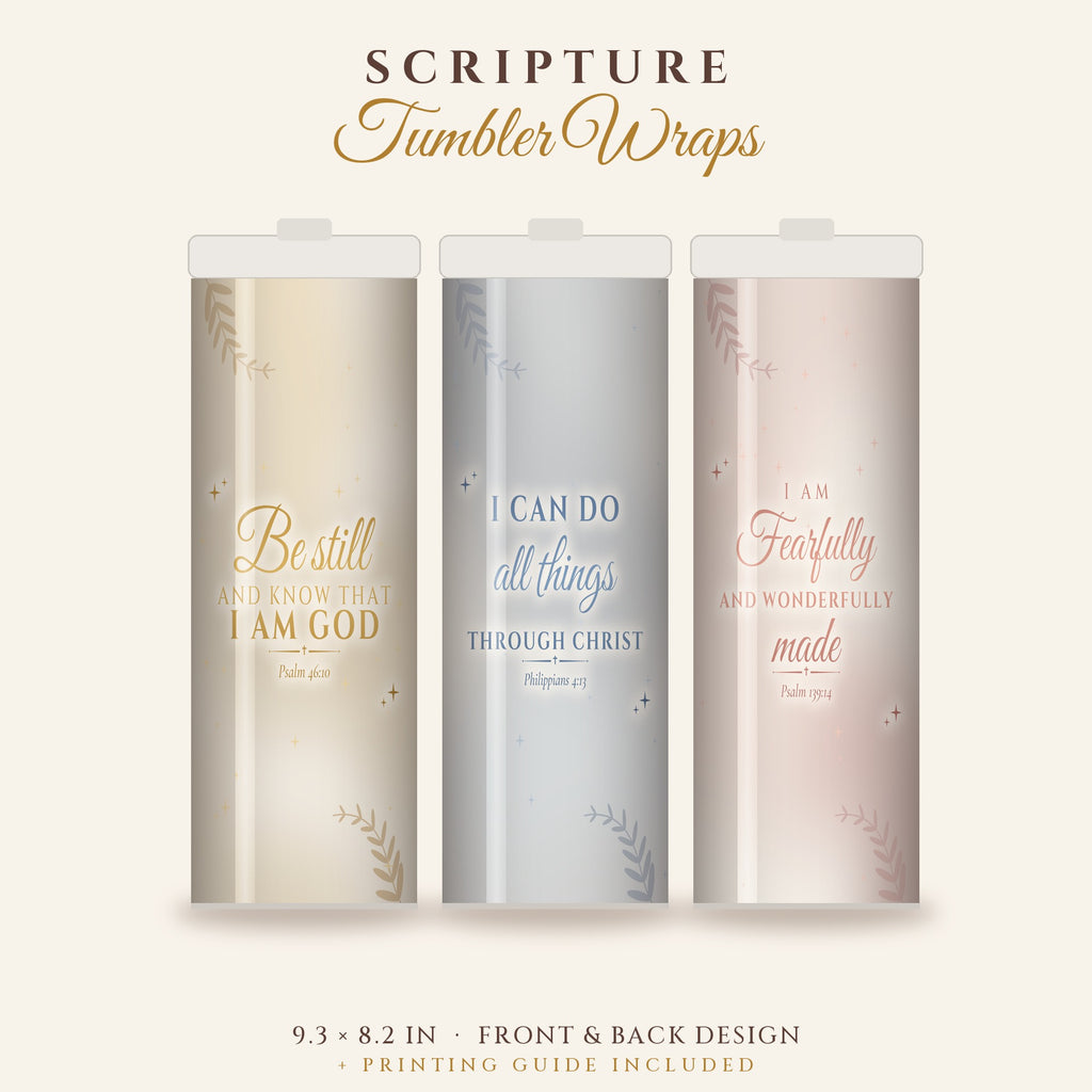 Scripture Tumbler Wrap Bundle – 12 KJV Bible Verse 20oz Skinny Sublimation Designs