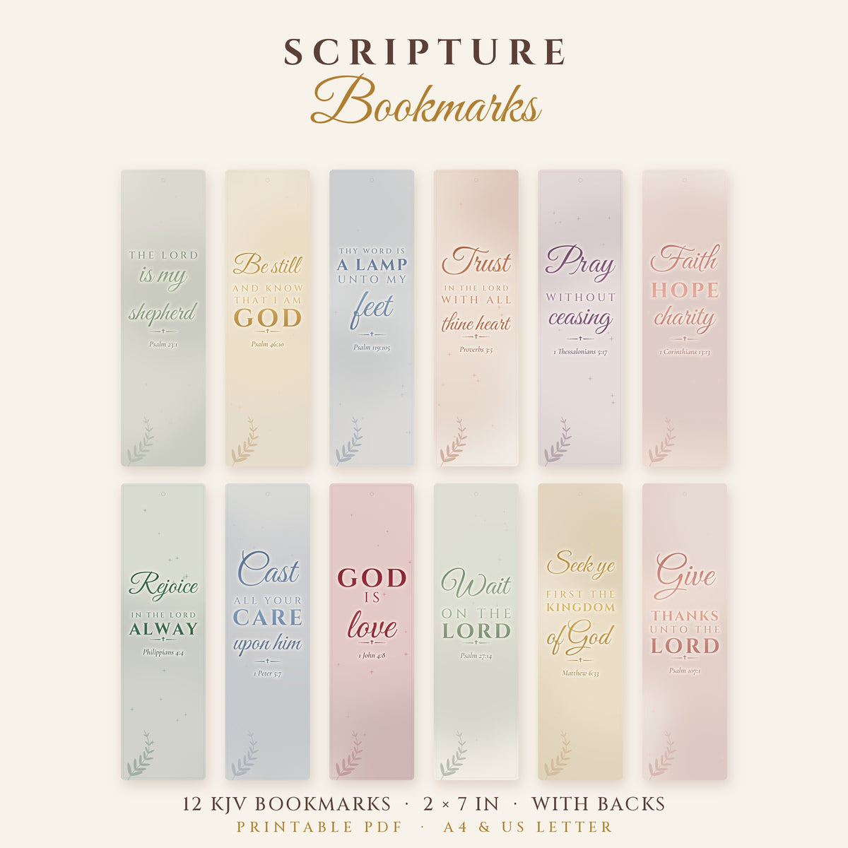 Printable Scripture Bookmarks – 12 KJV Bible Verse Bookmarks with Backs