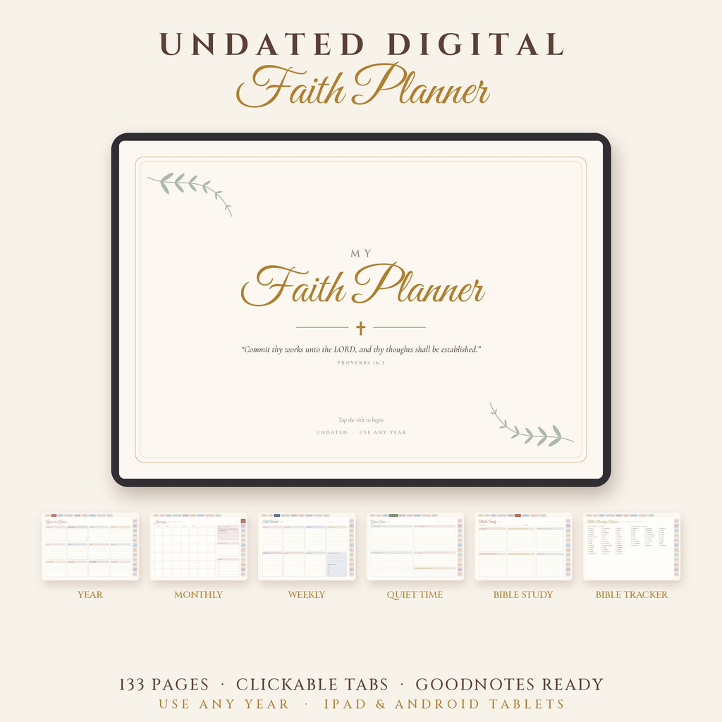 Digital Faith Planner – Undated Christian GoodNotes Planner with Clickable Tabs