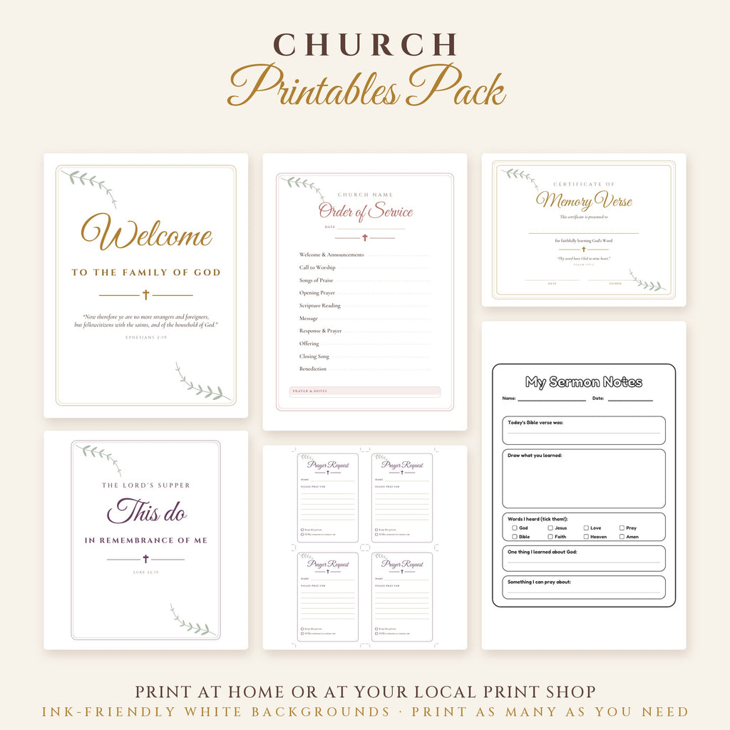 Church Printables Pack – 12 Printable Church Forms, Signs & Certificates