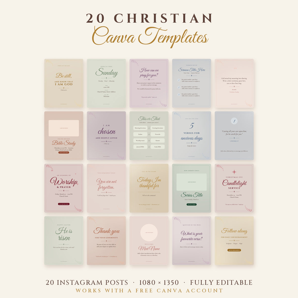 Christian Instagram Canva Templates – 20 Editable Church & Faith Social Media Posts