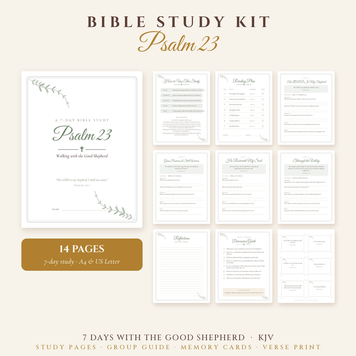 Psalm 23 Bible Study Kit – 7-Day Printable KJV Study for Women & Small Groups