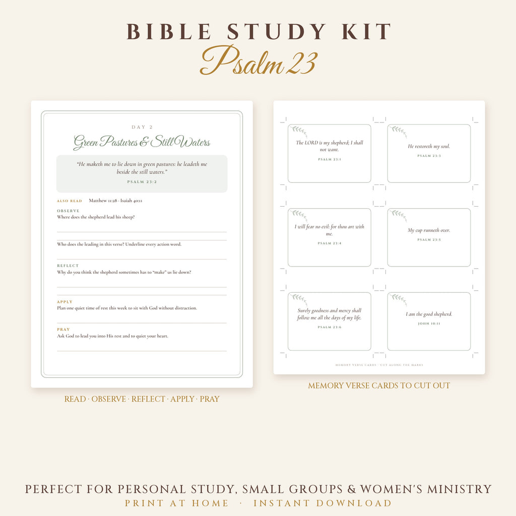 Psalm 23 Bible Study Kit – 7-Day Printable KJV Study for Women & Small Groups