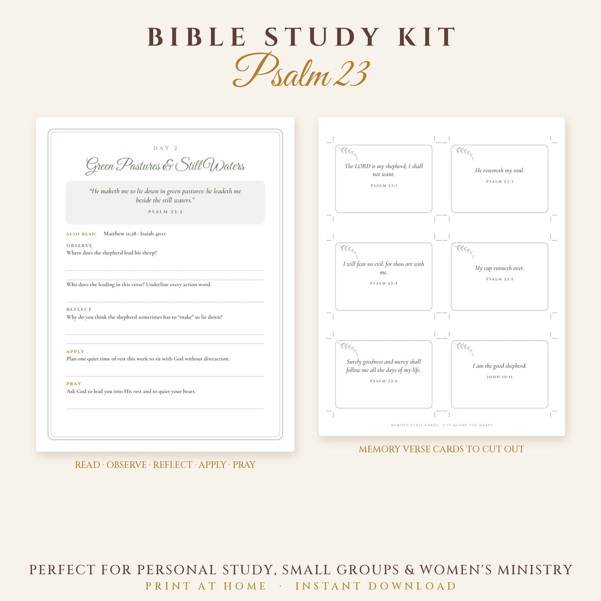 Psalm 23 Bible Study Kit – 7-Day Printable KJV Study for Women & Small Groups