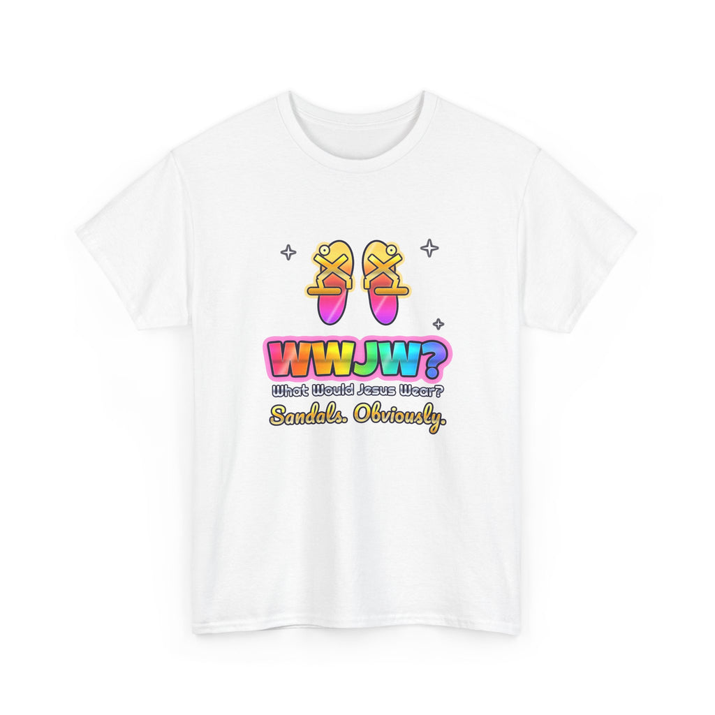 WWJW? Sandals, Obviously — Adult Christian T-Shirt | Black & White