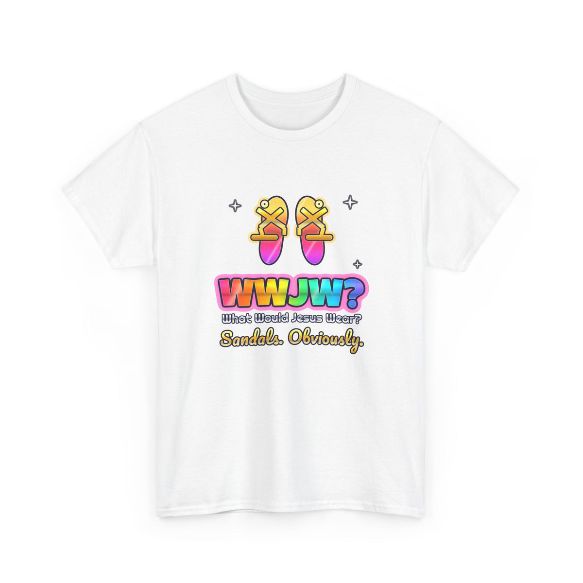 WWJW? Sandals, Obviously — Adult Christian T-Shirt | Black & White