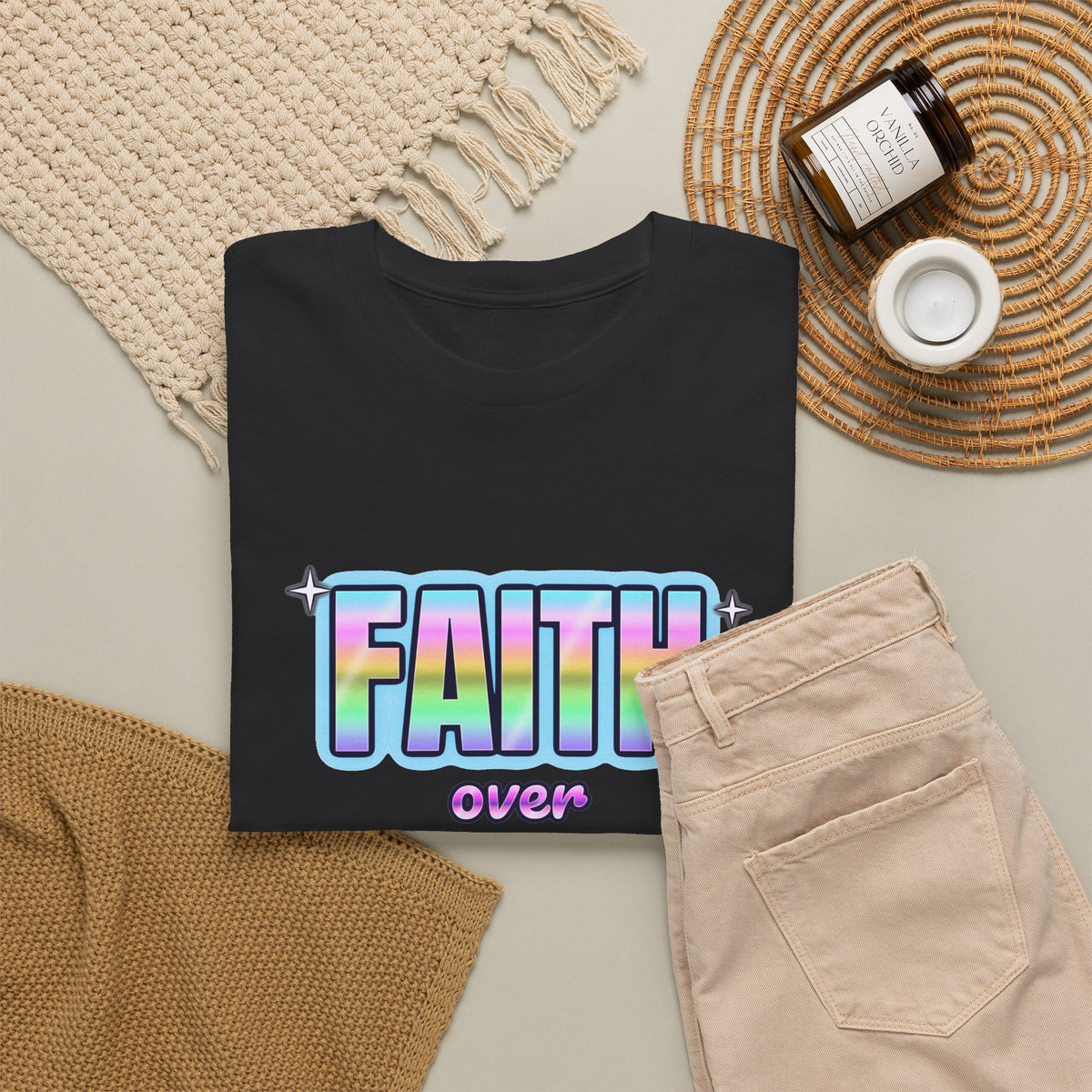 Faith Over Fear — Adult Christian T-Shirt | Black & White
