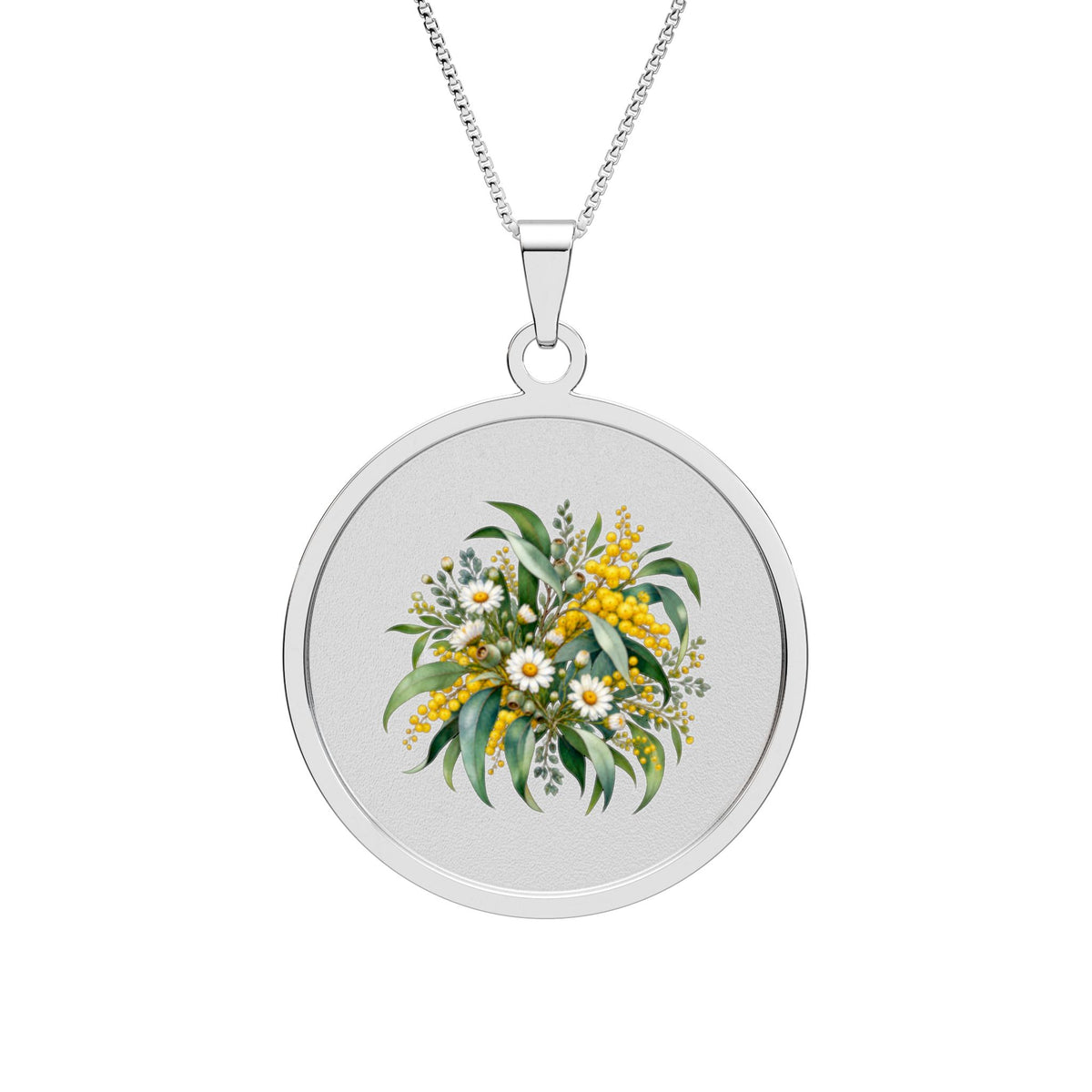 Eucalyptus & Wildflowers | Round Border Photo Pendant | Magnetica