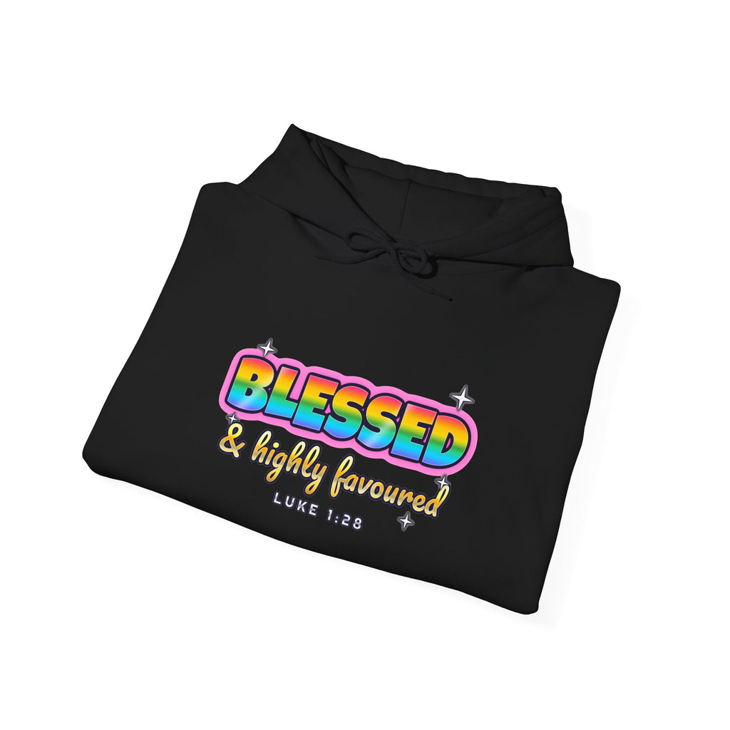 Blessed & Highly Favoured — Adult Christian Hoodie | Black & White