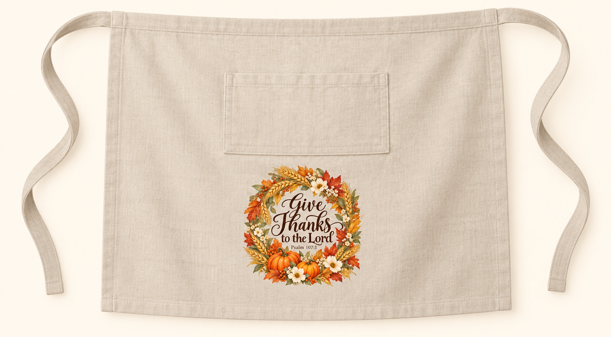 Magnetica Give Thanks to the Lord | Linen Half Apron | Magnetica — illustrative mockup