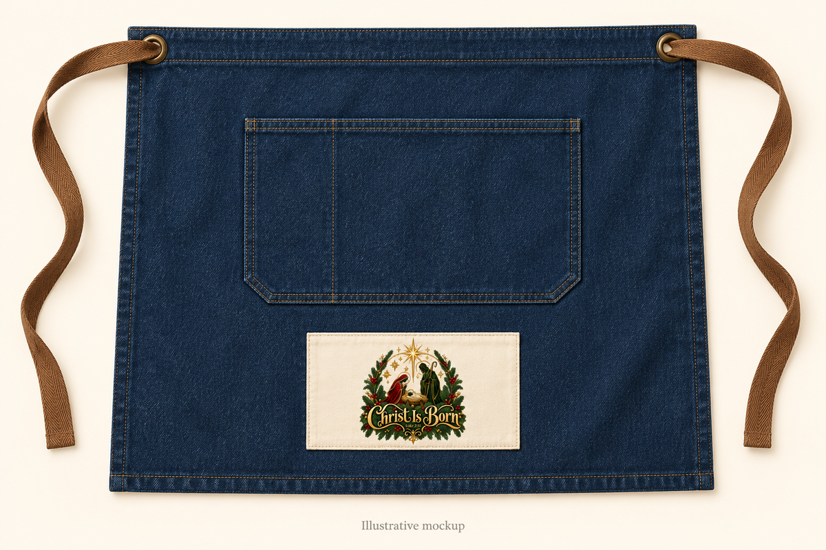 Magnetica Christ Is Born | Denim Half Apron | Magnetica — illustrative mockup