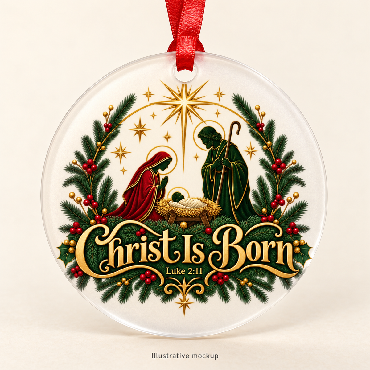 Magnetica Christ Is Born | Frosted Acrylic Ornament | Magnetica — illustrative mockup
