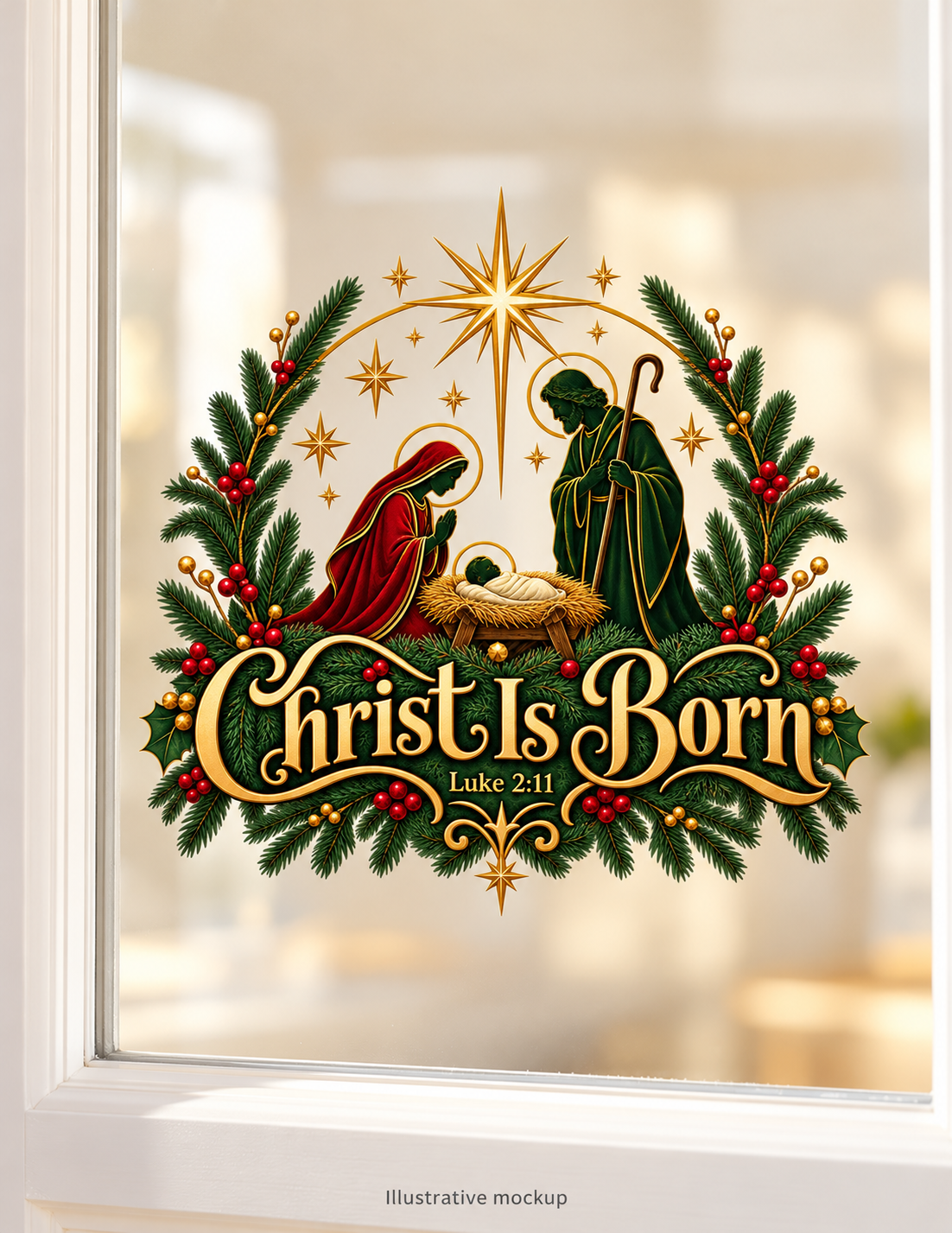 Magnetica Christ Is Born | Indoor Window Decals | Magnetica — illustrative mockup