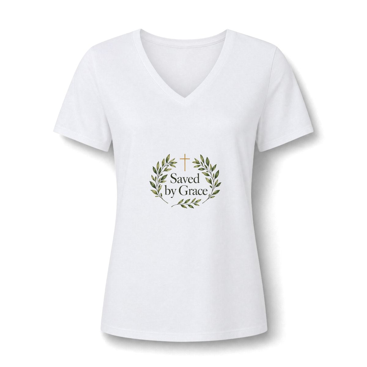 Magnetica Saved by Grace | Women's Relaxed Heather CVC V-Neck Tee | Magnetica — supplier mockup