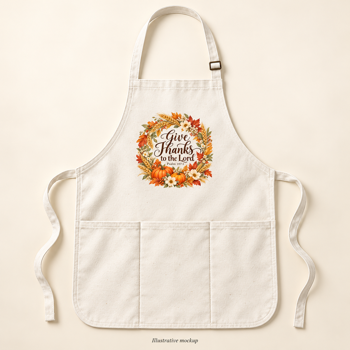 Magnetica Give Thanks to the Lord | Full-Length Apron with Pouch Pocket | Magnetica — illustrative mockup